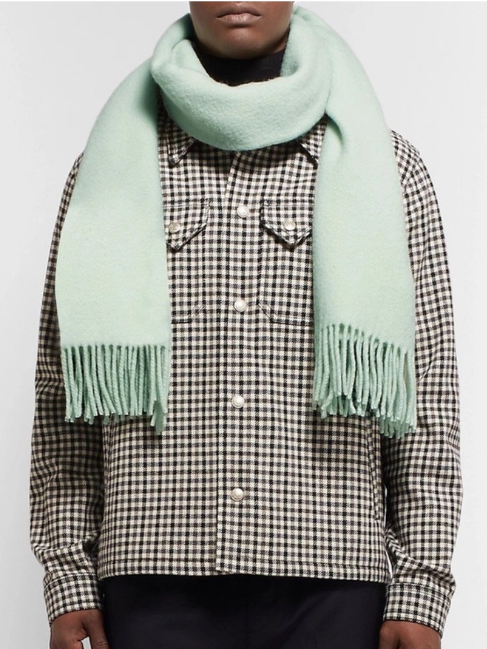 NEW AMI Paris Alexandre Mattiussi Virgin Wool Mint Green Fringe Scarf Italy NWT